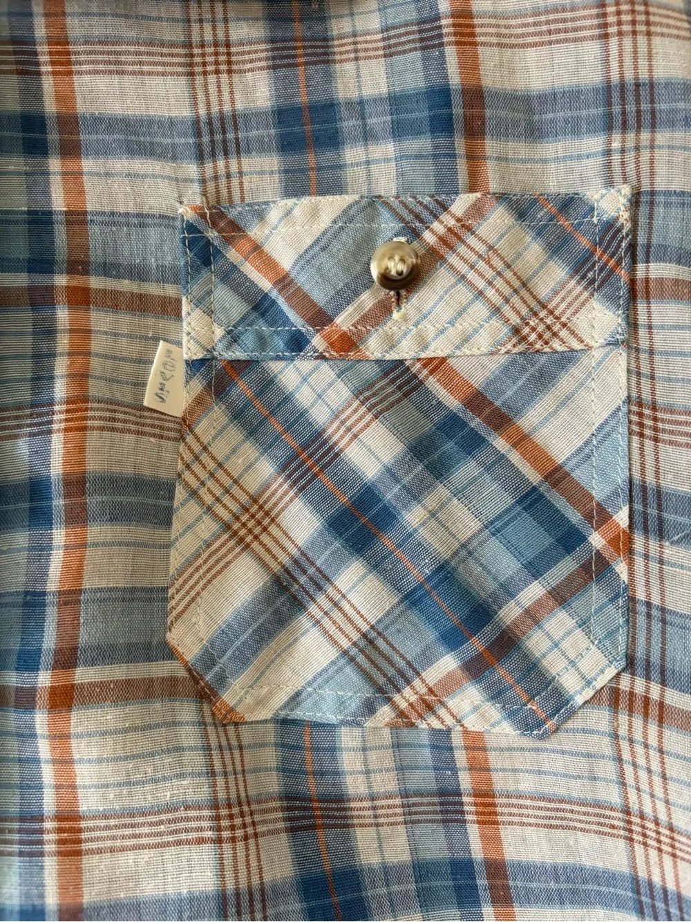 Men’s Vintage Levi's Blue, Brown and Cream Plaid Button-Down Shirt